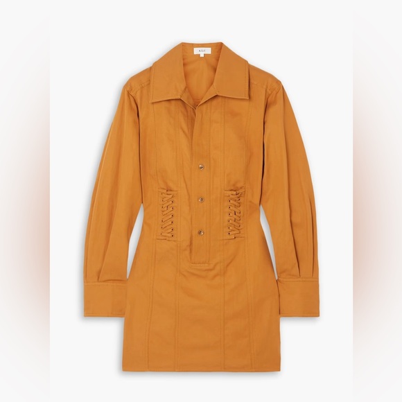 A.L.C. NWT Paisley Cotton Hemp Blend Long Sleeve Mini Dress TAN 4 Retail 495 - Picture 4 of 5